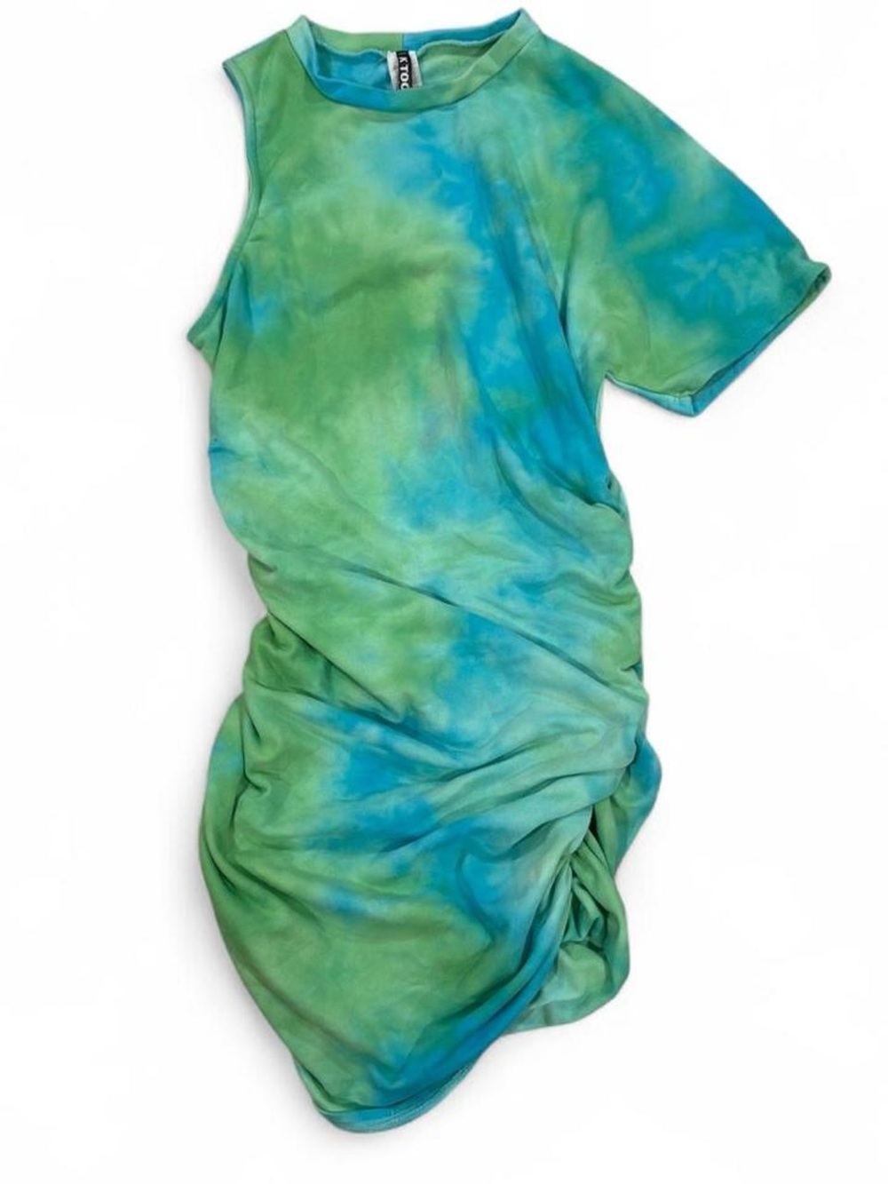 K Too blue and green tie dye one sleeve sweatshirt dress